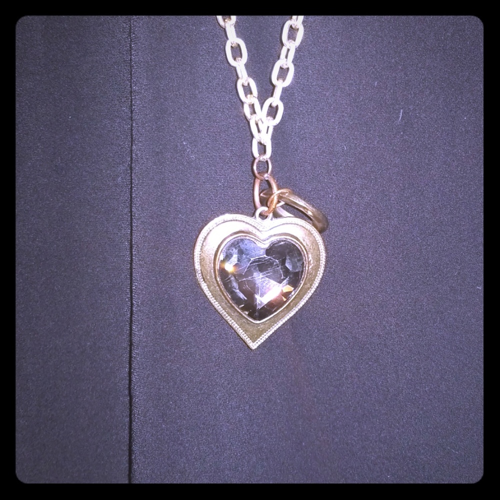 Beautiful Gold and dark crystal heart necklace